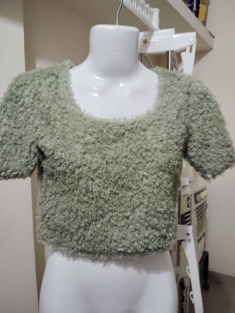 Fluffy Sage Green Crop Top