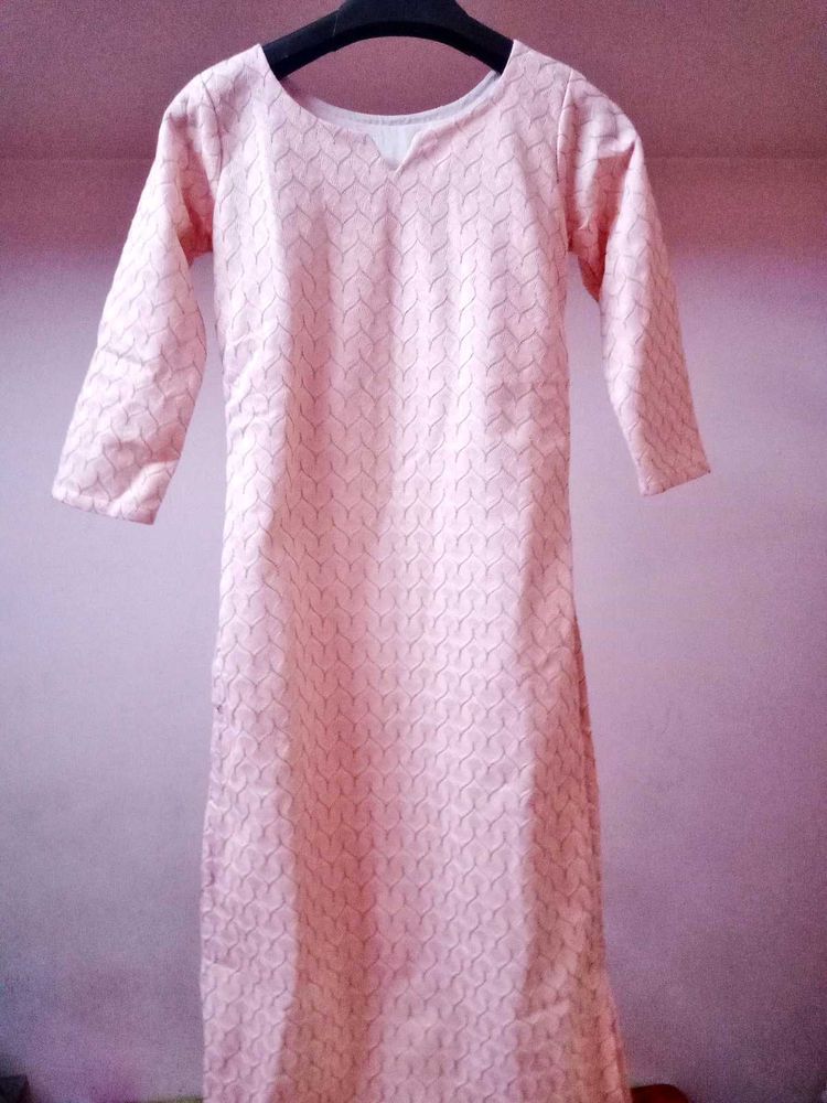 Pink Patterned Kurti With Pant And Dupatta