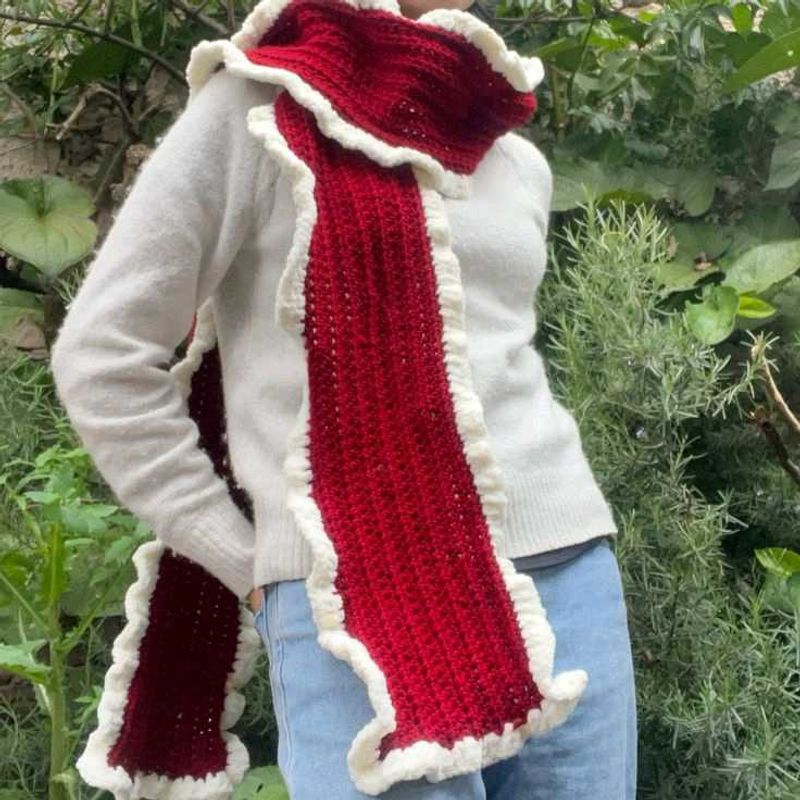 Red &amp; White Crocheted Scarf