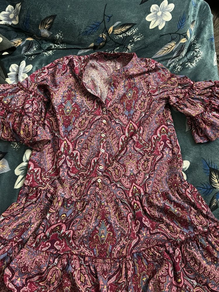 Paisley Print Ruffle Dress