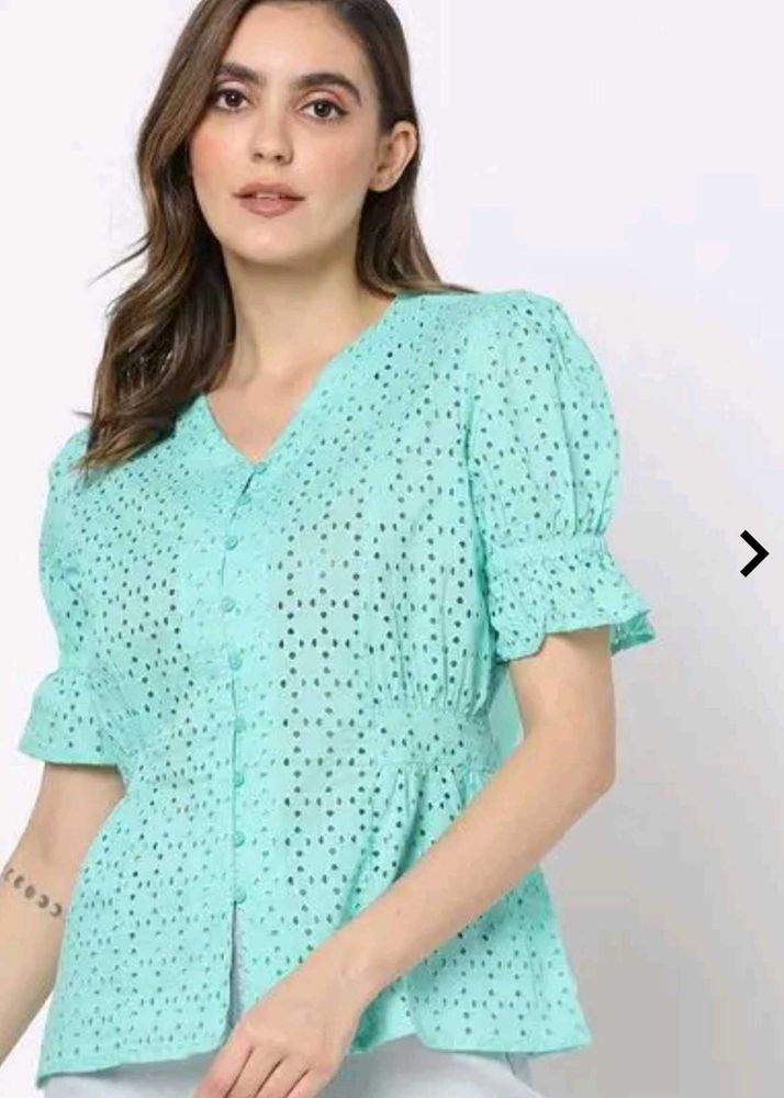 Cute Turquoise Eyelet Top