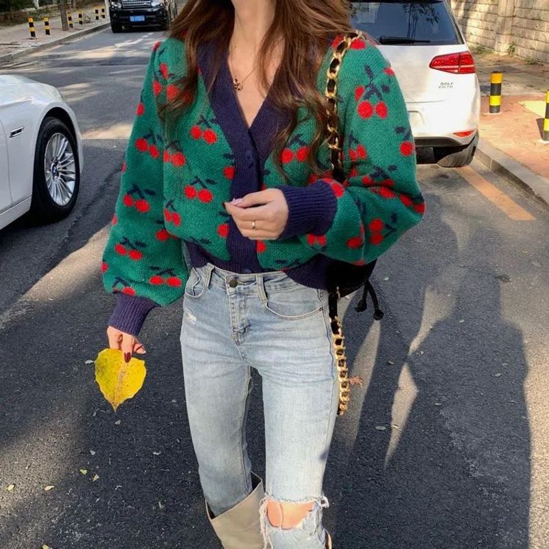 Cute Cherry Print Cardigan