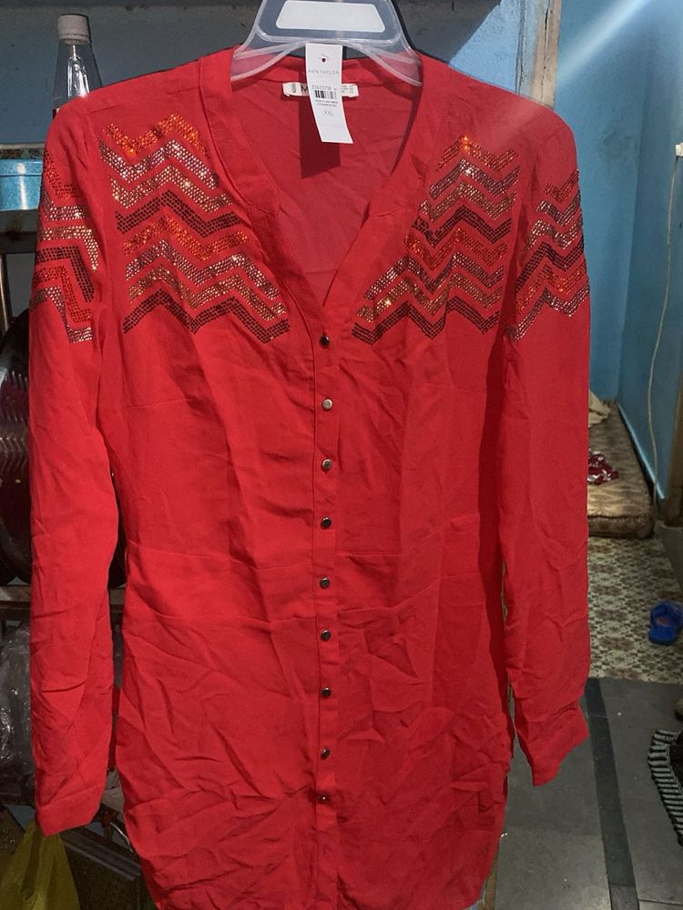 Chic Red Embellished Top