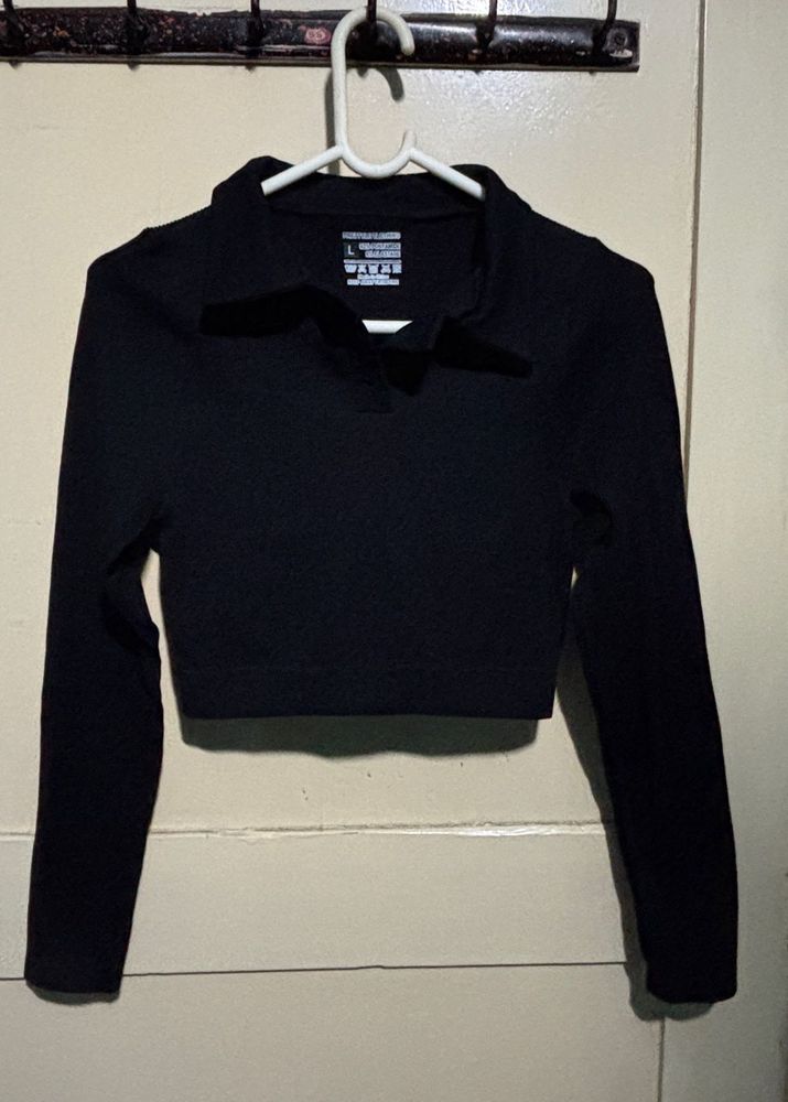 ✨ PrettyLittleThing Black Ribbed Crop Top (Size L)