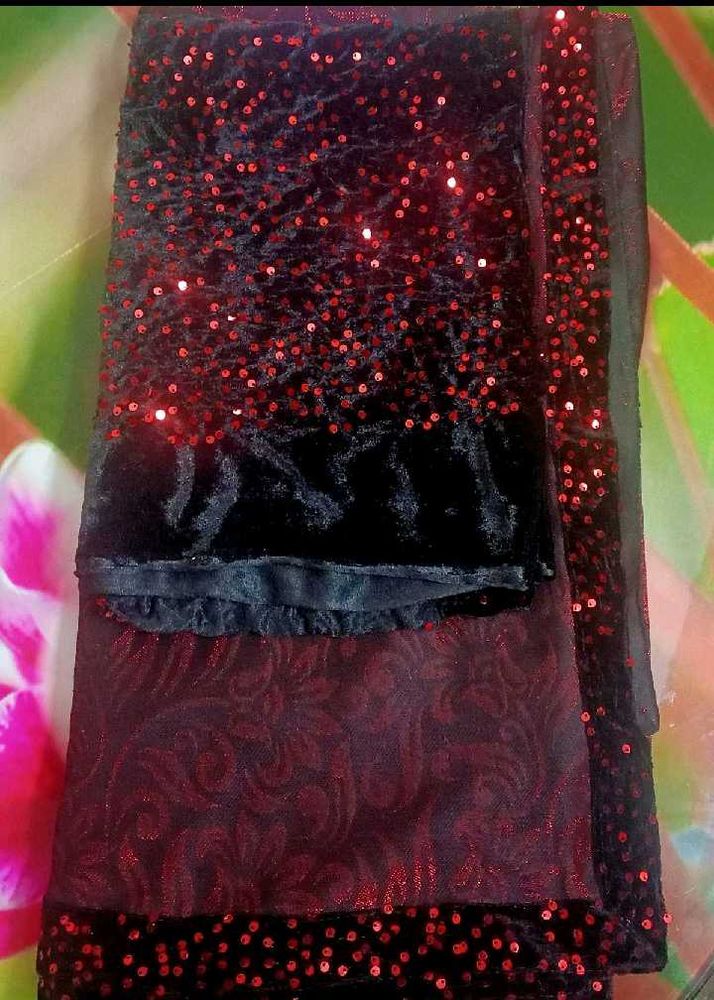 Lycra Saree With Velvet Blouse Material