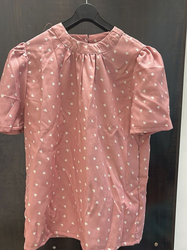 Pink Heart Print Top