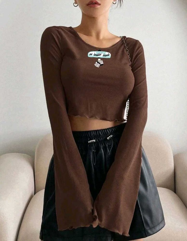 Flare Sleeves Ribbed Crop Top