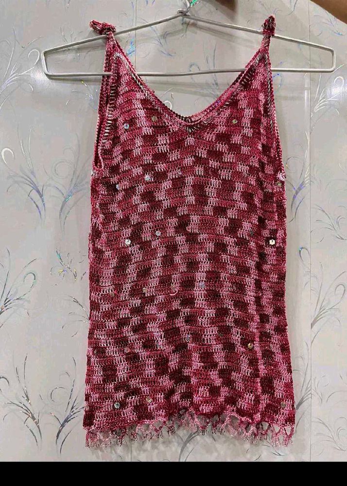 Pink Crochet Tank Top