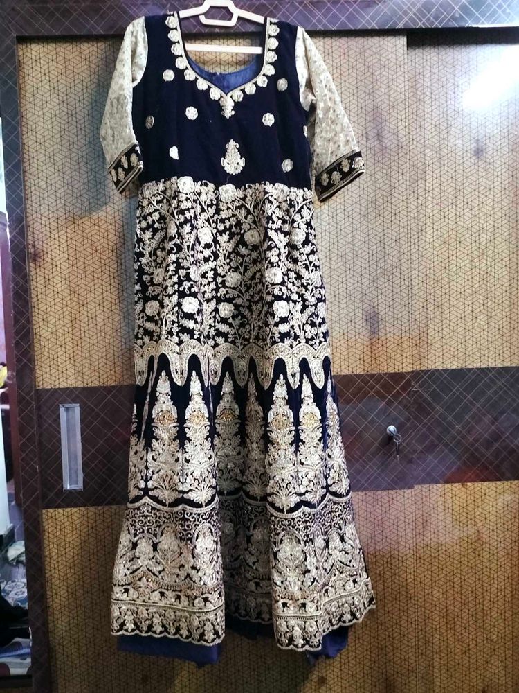 Elegant Navy Blue Embroidered Gown
