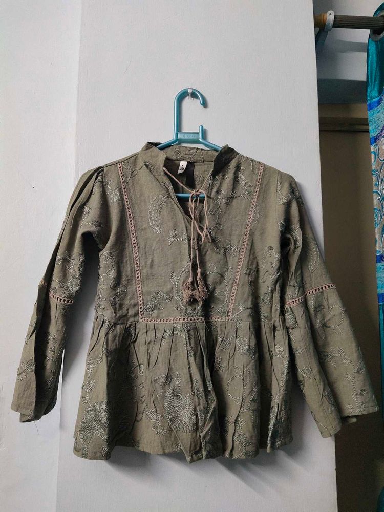Olive Green Embroidered Top☘️
