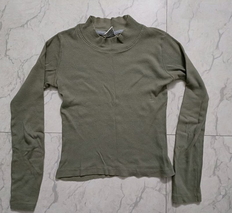 Ribbed Olive Full sleeves Top