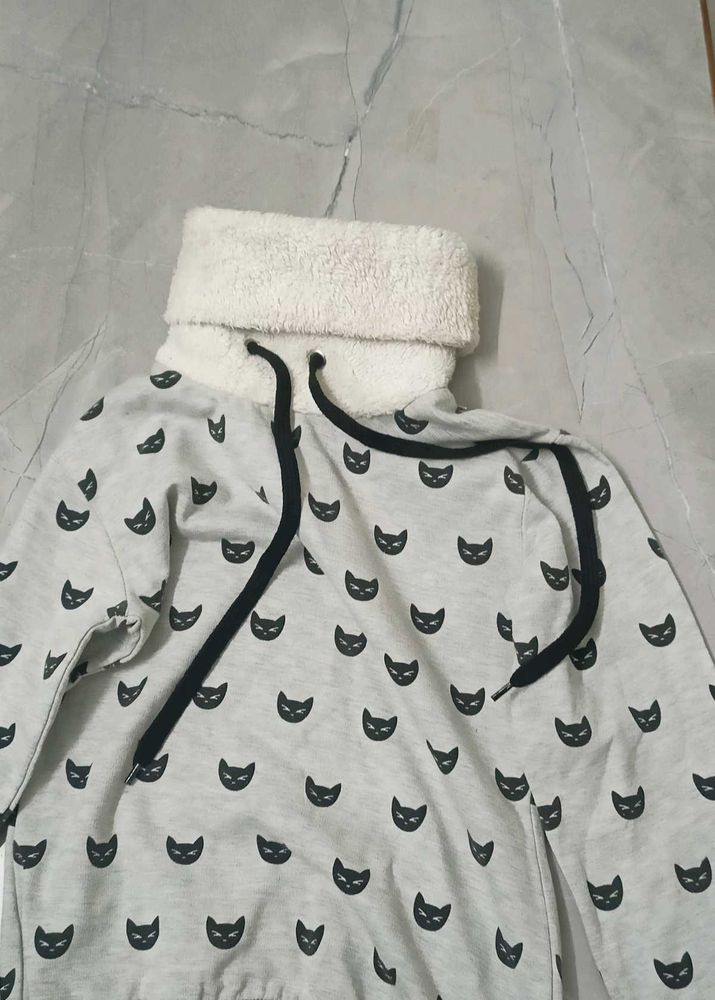 Cute Cat Print Pullover Sweatshirt