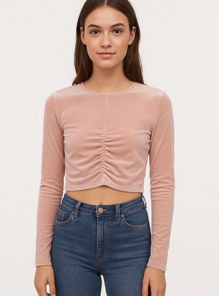 H&amp;M Pink Velvet Long Sleeve Top