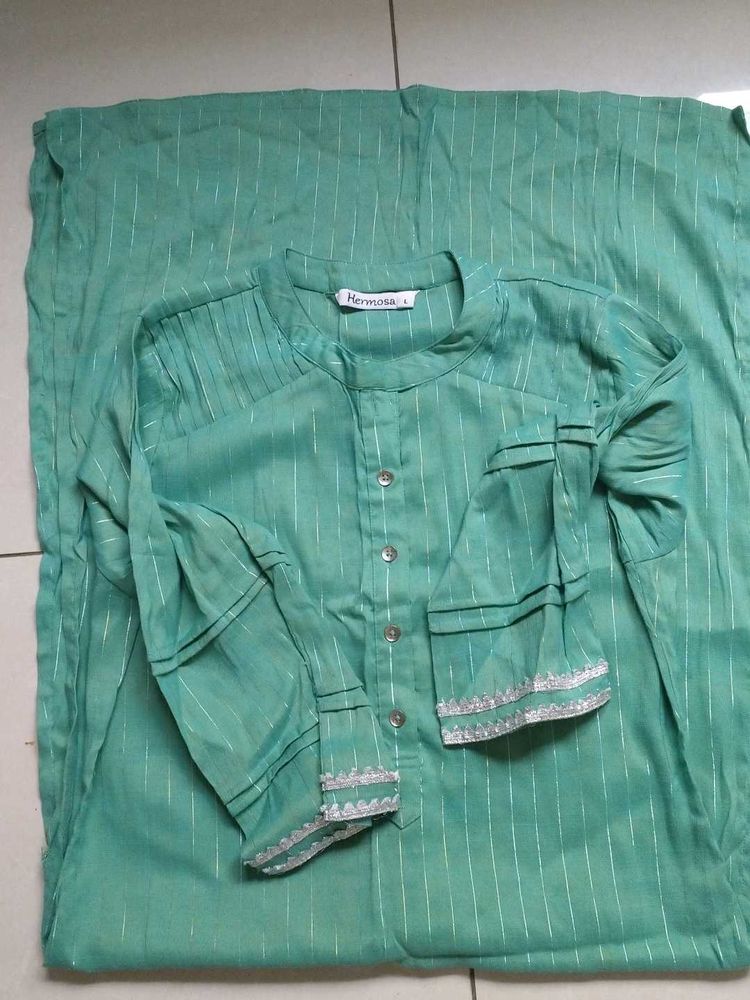 Sea Green Kurta Set with Silver Detail