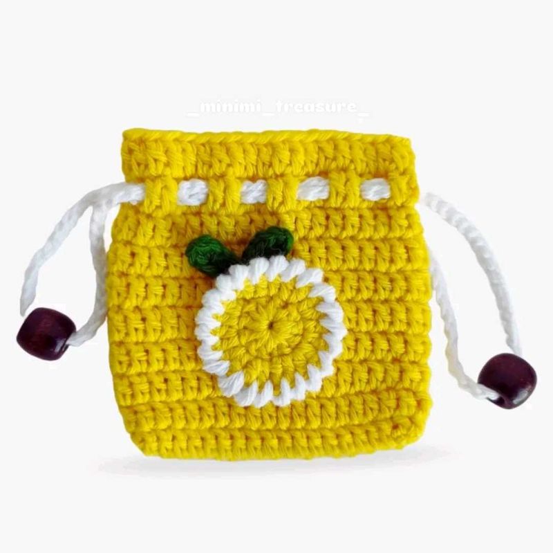 Crochet Lemon Drawstring Pouch