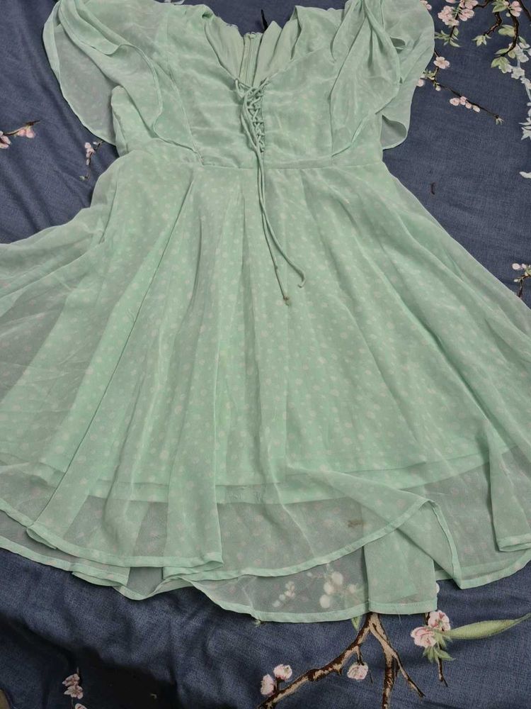 Mint Green Polka Dot Chiffon Dress