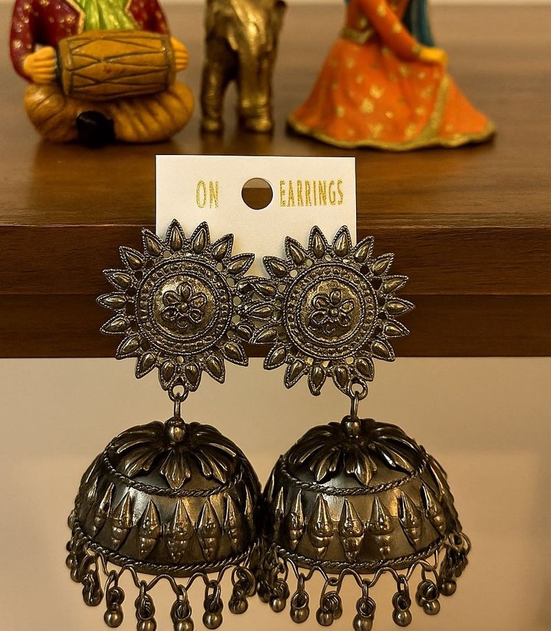 Oxidized Silver Jhumka Earrings