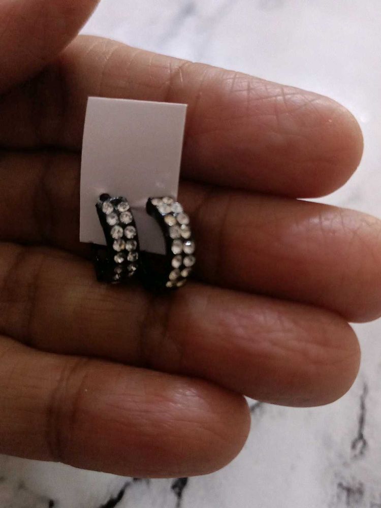 Sparkling Black Hoop Earrings Two pairs of earring