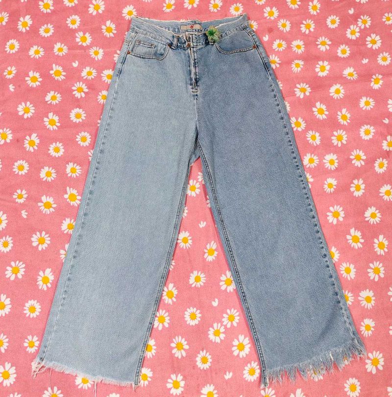 Two-Tone Wide-Leg Jeans