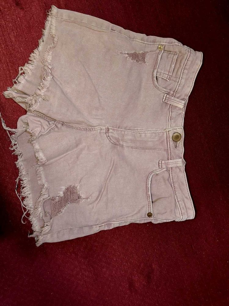 pink color Denim Shorts