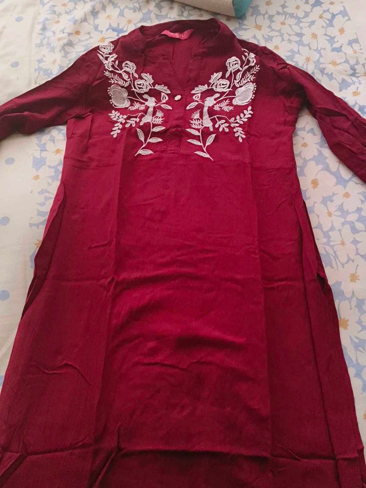 Maroon Embroidered Kurta