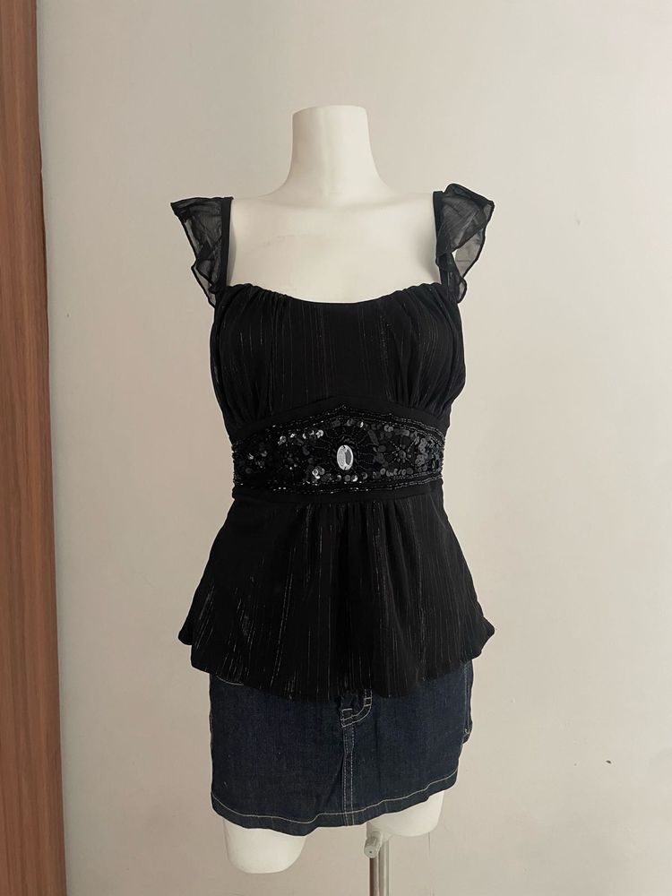 Elegant Black Embellished Top