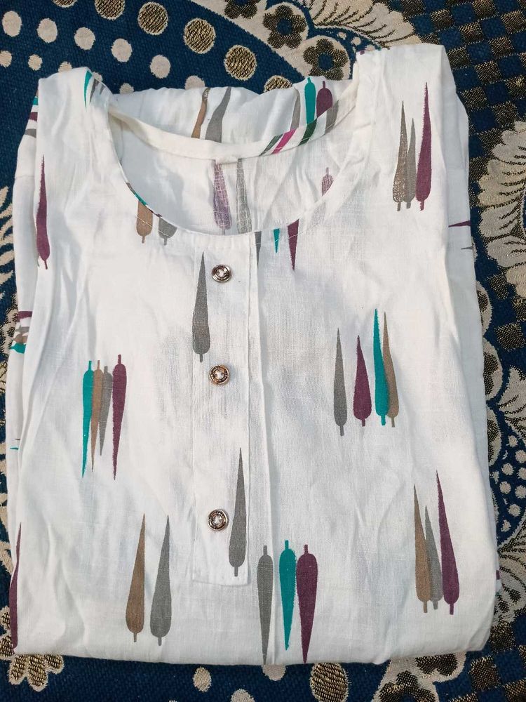 Printed White Kurta