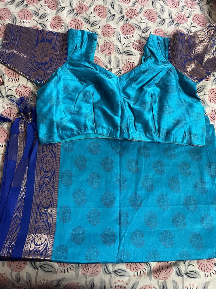 Teal &amp; Blue Silk Saree with Blouse.