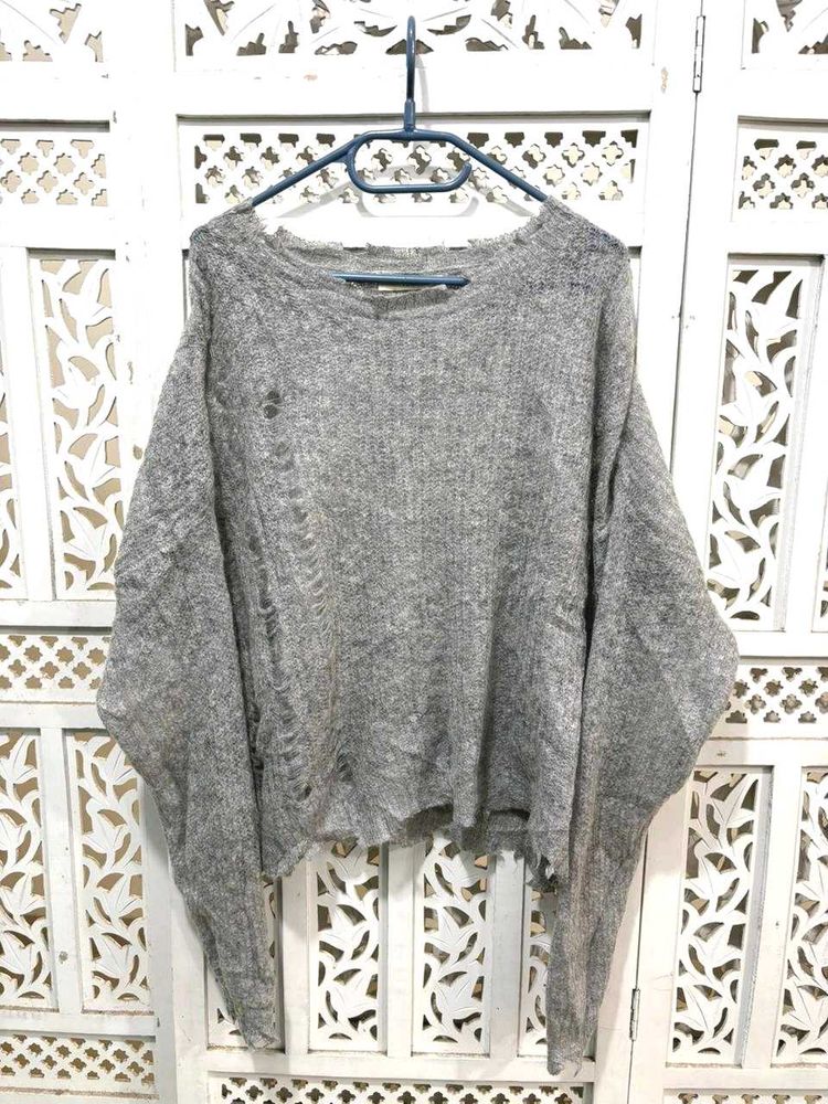 ✈️ Imported Oversized Distressed Grey Sweater B