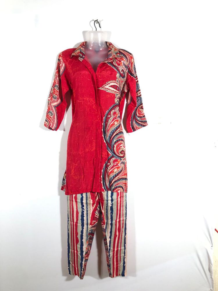 Clearance Sale ! Red Paisley Print Co -ord Set