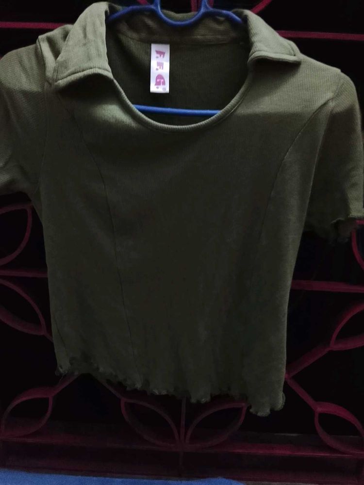 Olive Green Ribbed Crop Top