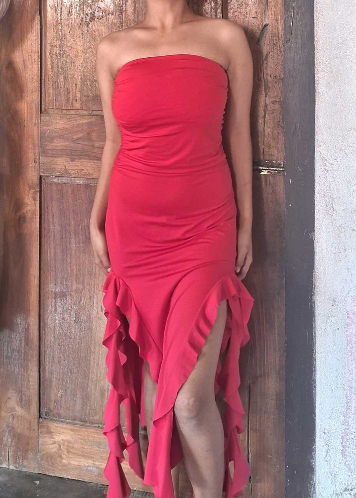 Thigh Slit Ruffle Dress