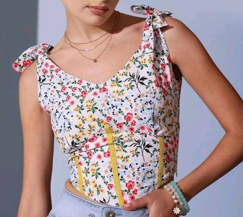 Floral Tie-Strap Corset Top