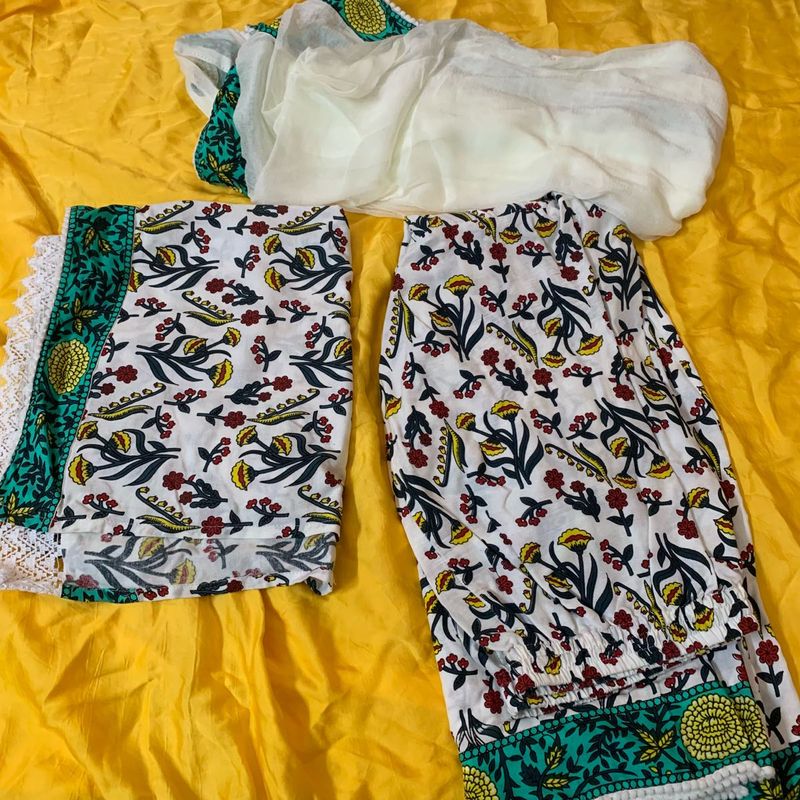 Floral Kurta Set with garara &amp; Dupatta