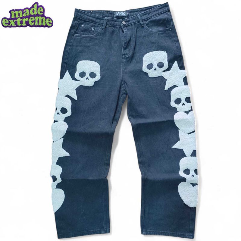 &#39;BLACKAIR&#39; Y2K Skull Patch Denim