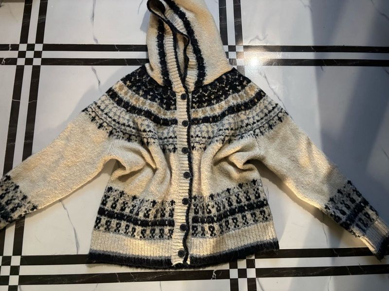 Patterned Hooded Cardigan