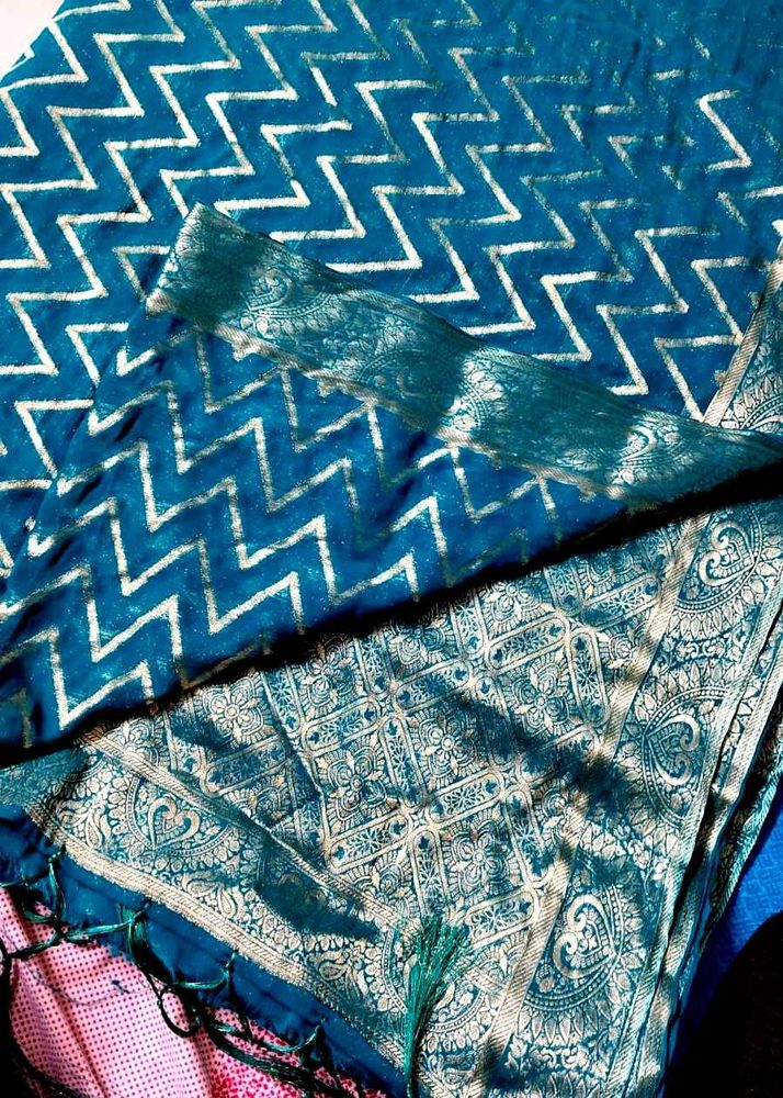 new chiffon ferozi Blue Banarasi Saree