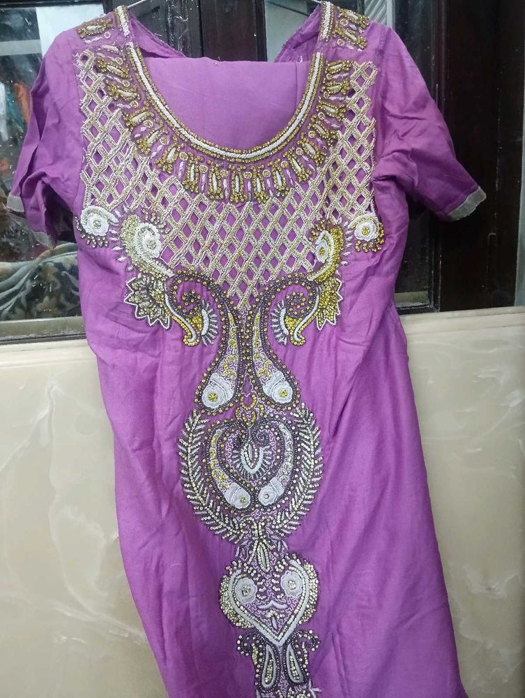 Purple Embroidered Kurti With Dupatta And Salwar