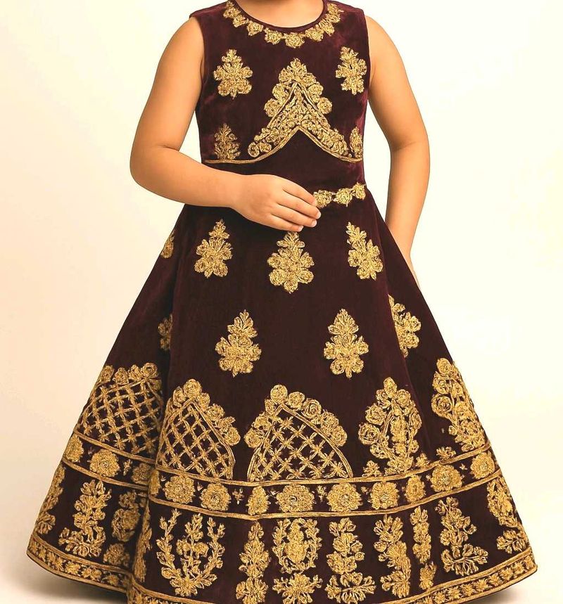 Girls Maroon Velvet Embroidered GhaghraCholi 7/8/9