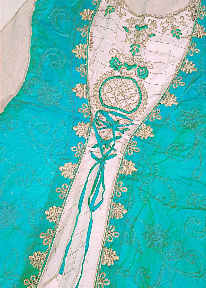 Gold Embroidered Gown With Pant &amp; Dupatta