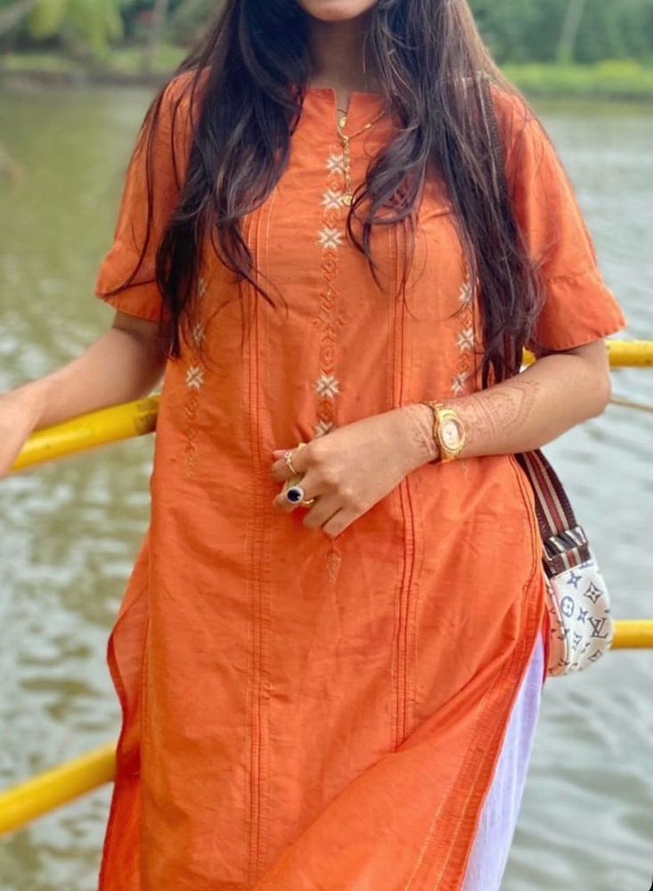 Orange Embroidered Kurti
