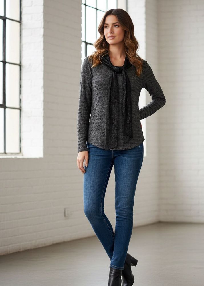 Elegant Gray Long Sleeve Top