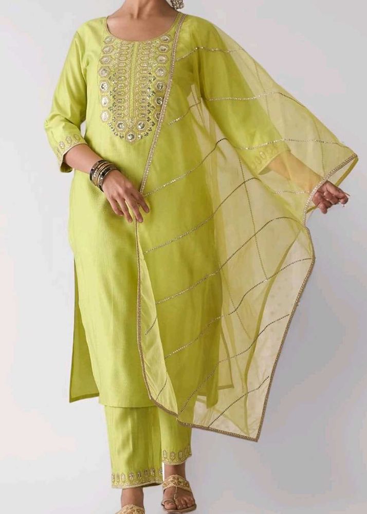 Embroidery Salwar Suit Set (Neon Green)