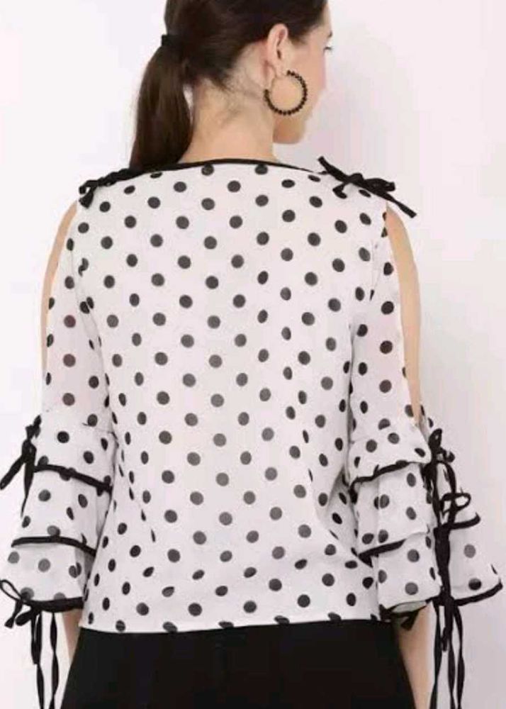 Polka Dot Cold Shoulder Top