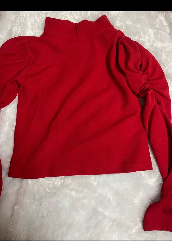 Red Puff Sleeve Turtleneck