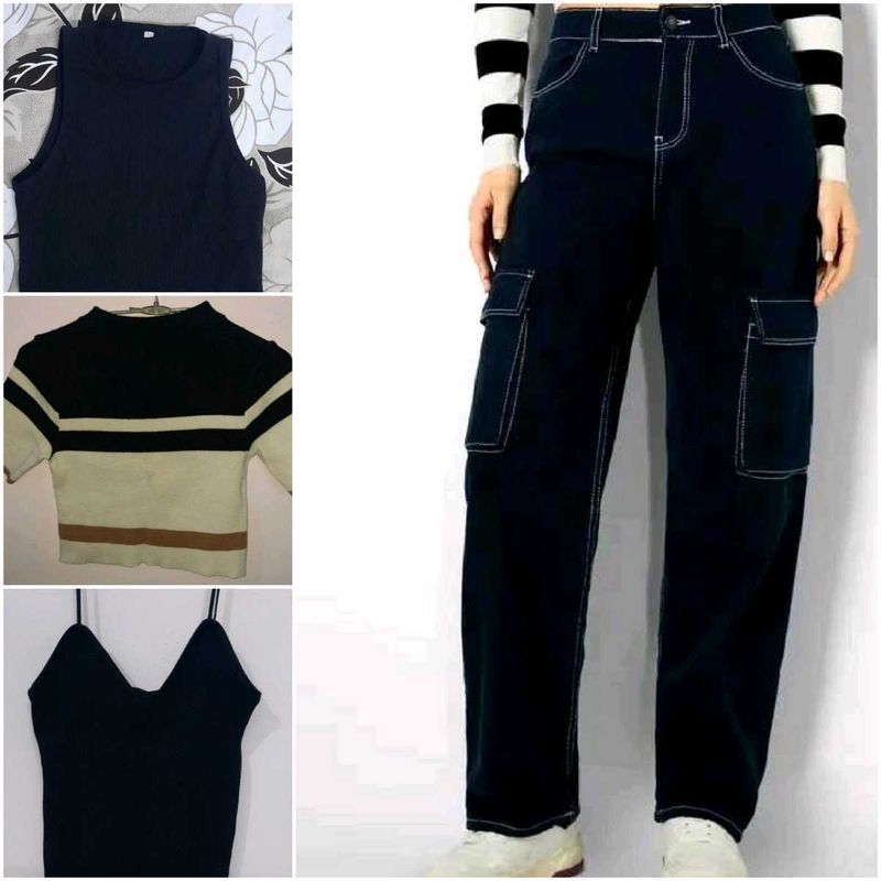 3 Tops And Black Cargo Denim