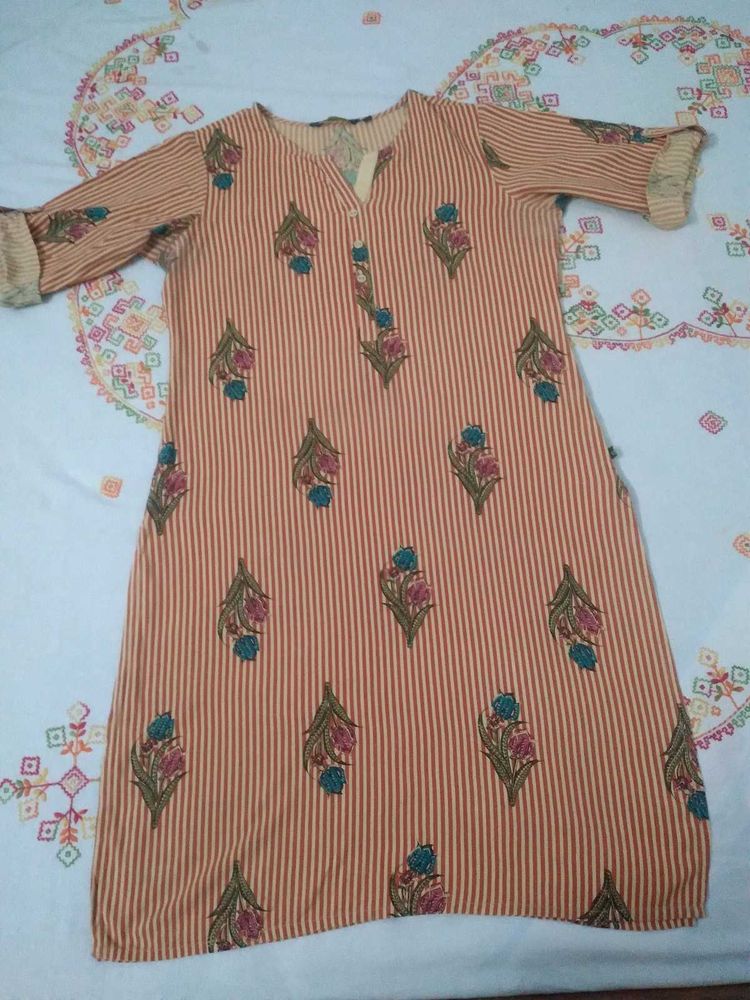 Striped Floral Print Kurti