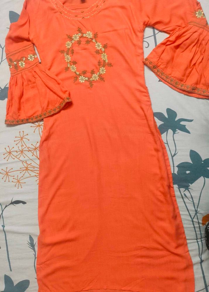 Floral Embroidered Orange 🧡 Kurta