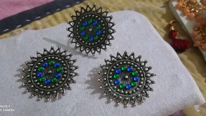 Oxidised Silver Earing And Ring Set