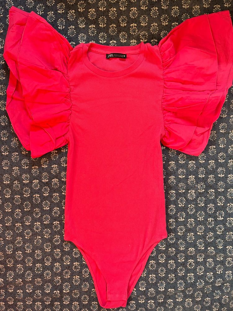 Zara Pink Bodysuit - Statement Sleeves